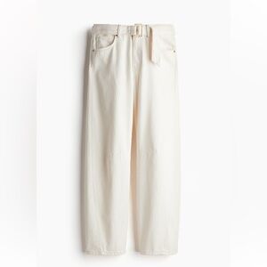 H&M Cream High Waist Barrel Jeans Baggy sz 8 Belted